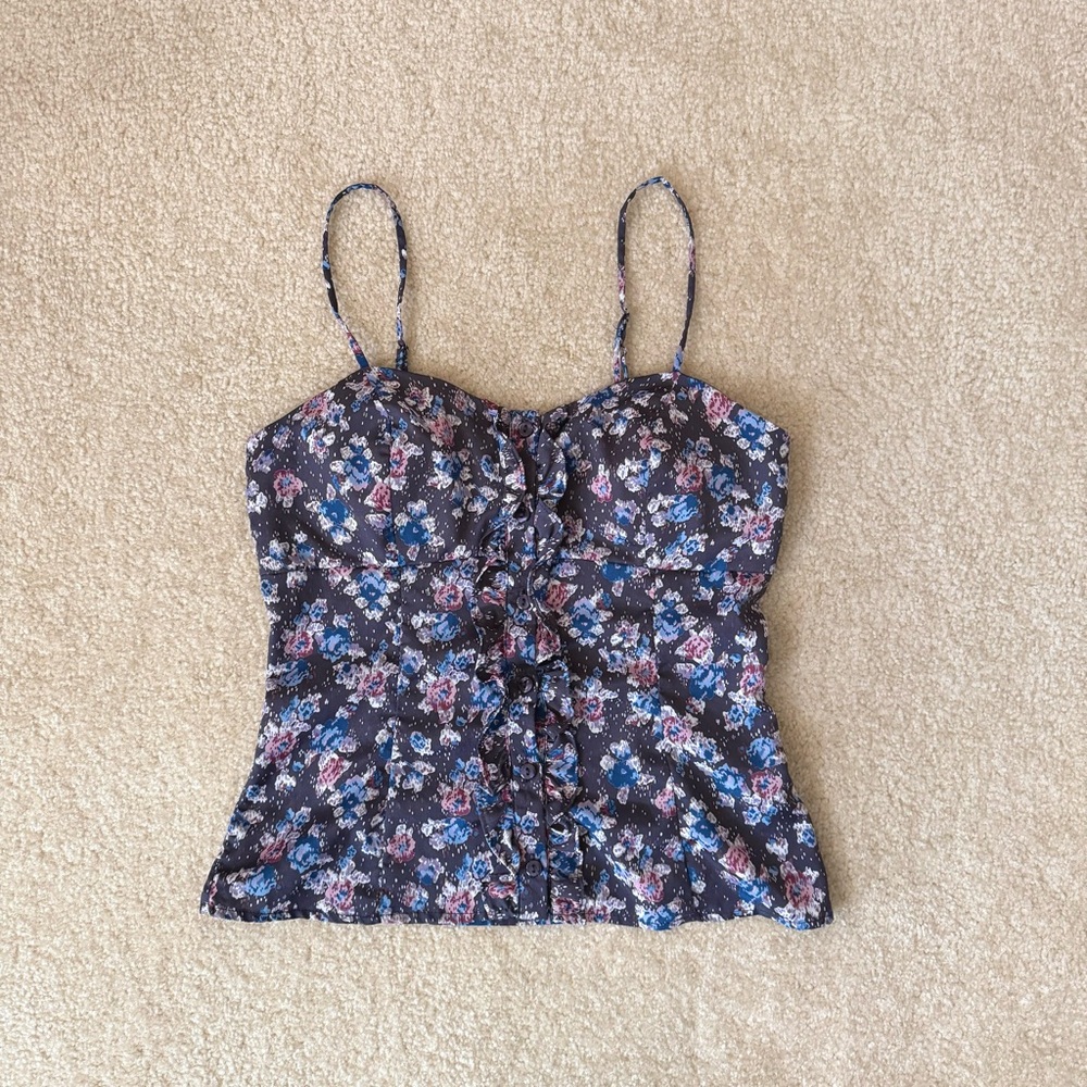 F21 Floral Button Front Tank Top